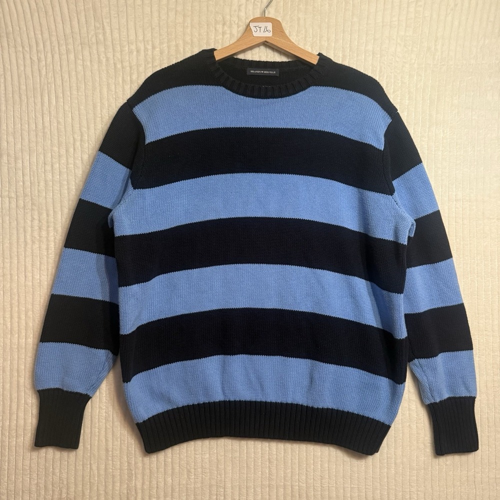 Brandy Melville Black and Blue Striped Sweater